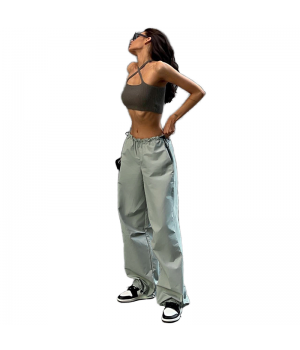 Women's Casual Loose Cargo Pants Baggy Streetwear Anti-Pilling Drawstring Wide Leg Sweatpants Hippie Joggers Trousers Spring