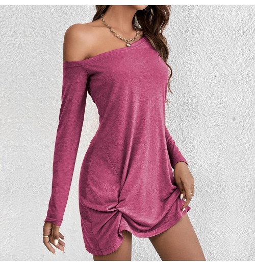 2025 Spring Summer ODM Women's T-Shirt Long Sleeve Loose Solid Color Casual Dress Woven with Breathable Weave Logo on Back