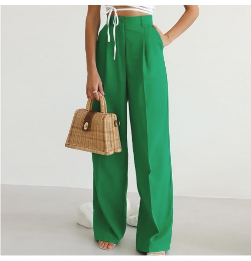 Best Design Solid Color Women's Pants & Trousers Summer High-waist Wide Leg Pants Women Suit Pant