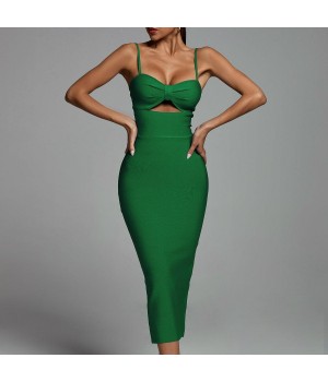 BEISHI Vestido Sexy Women Green Tube Slip Bandage Dress Bodycon Clothes Elegant Cut Out Back Slit Bandage Maxi Dress