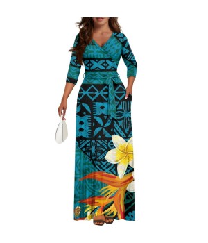 Hot Products Polynesian Brush Samoan Plumeria Women's Long Sleeve Dress Print On Demand Women's Clothing Dress Party